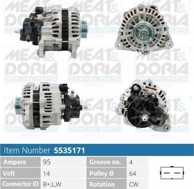 Генератор Meat & Doria для Ford Transit Torneo V 1994-2000. Артикул 5535171