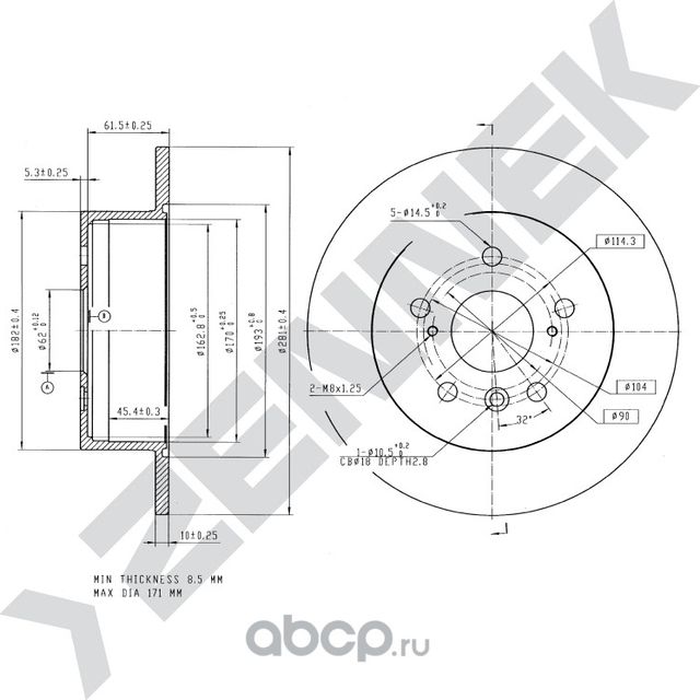 Диск тормозной задний TOYOTA CAMRY 06-12 AVALON 05-12 (Zennek). Артикул DBD0176