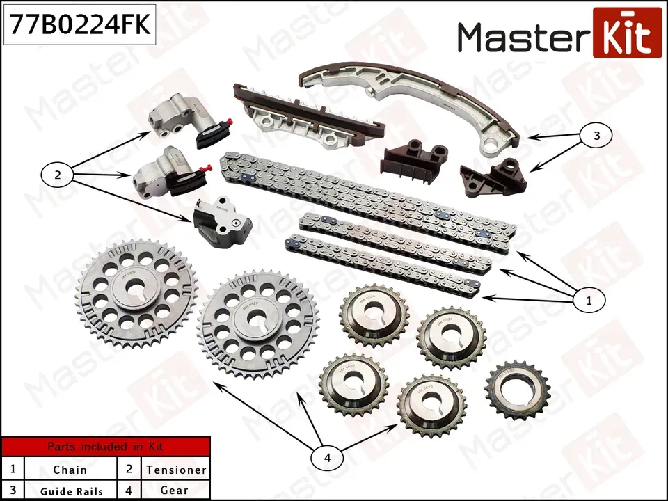 Комплект цепи ГРМ NISSAN VQ20DE,VQ30DE (Master KIT) Master KIT. Артикул 77B0224FK