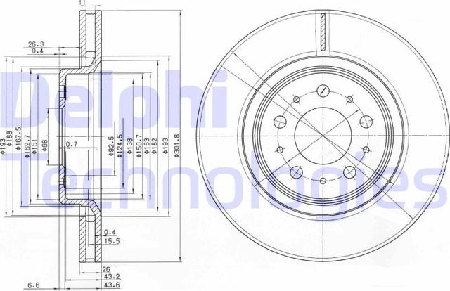 Тормозной диск Delphi передний для Volvo C70 I 1997-2005. Артикул BG3418