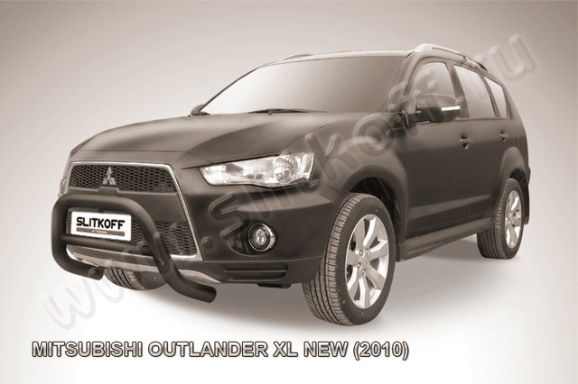 Кенгурятник Slitkoff d76 низкий ЧЕРНЫЙ матовый для Mitsubishi Outlander XL 2010-2012. Артикул MXL10-001B