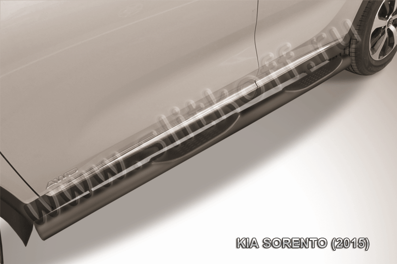 Пороги Slitkoff d76 с проступями для Kia Sorento III Prime 2014-2017 Черные. Артикул KS15-006B