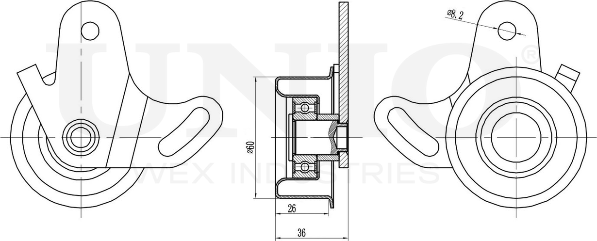 Ролик зубчатого ремня ГРМ натяжной (Unio). Артикул TNS-10087