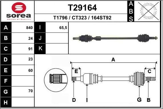 Полуось (привод в сборе, приводной вал) EAI. Артикул T29164