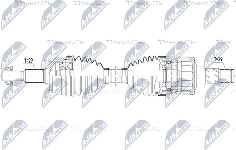 Полуось (привод в сборе, приводной вал) NTY передняя левая для Jeep Grand Cherokee III (WK) 2004-2010. Артикул NPW-CH-068