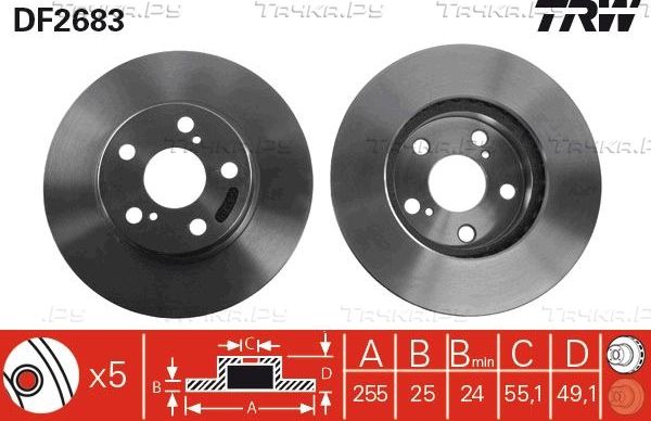 Тормозной диск TRW передний для Toyota Corona X (T210) 1996-2002. Артикул DF2683