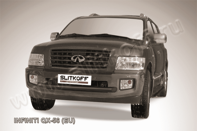 Защита Slitkoff переднего бампера d76 ЧЕРНАЯ матовая для Infiniti QX56 II 2004-2010. Артикул IN.QX004B