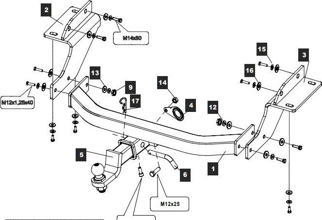 Фаркоп Baltex для Jeep Grand Cherokee WK2 рестайлинг 2013-2026 кроме SRT. Быстросъемный крюк. Артикул 049103