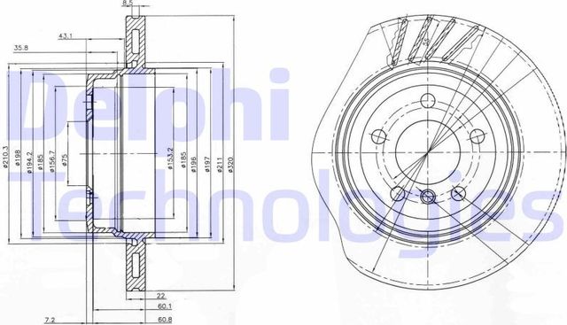 Тормозной диск Delphi задний для BMW X3 I (E83) 2003-2011. Артикул BG3943