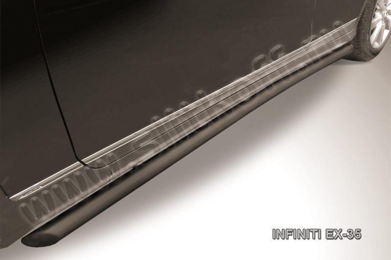 Пороги Slitkoff труба d57 с загибами ЧЕРНЫЕ матовые для Infinity EX 35 2008-2026. Артикул IN.EX004B