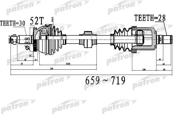 Полуось (привод в сборе, приводной вал) Patron. Артикул PDS0523
