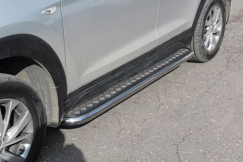 Пороги Slitkoff d57 с листом усиленная для Hyundai Tucson III Turbo 2018-2026. Артикул HT18Т004