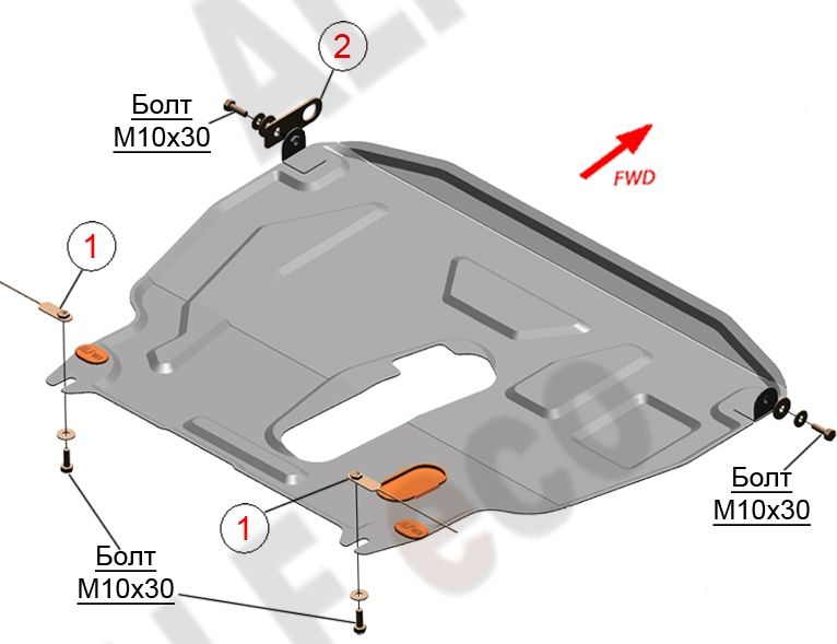 Защита алюминиевая Alfeco для картера и МКПП ZAZ Vida 2012-2016. Артикул ALF.46.01al
