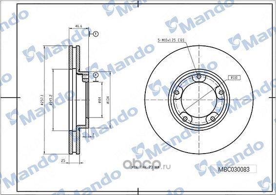 Диск тормозной TOYOTA Hiace (83-) передний (1шт.) MANDO. Артикул MBC030083