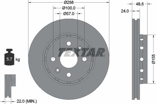 Тормозной диск Textar передний для Kia Shuma II 2001-2004. Артикул 92131100