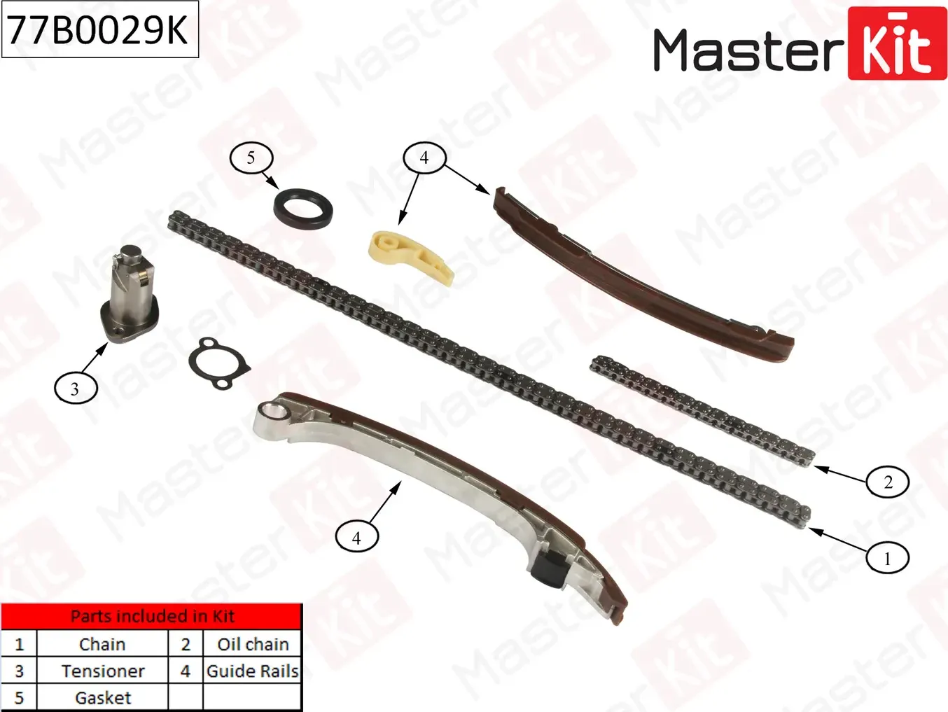 77B0029K Комплект цепи ГРМ Toyota Avensis 2.0i/2.4i 16V 1AZFE/2AZFE 01- 11 (без звездочек) (Master KIT) Master KIT. Артикул 77b0029k