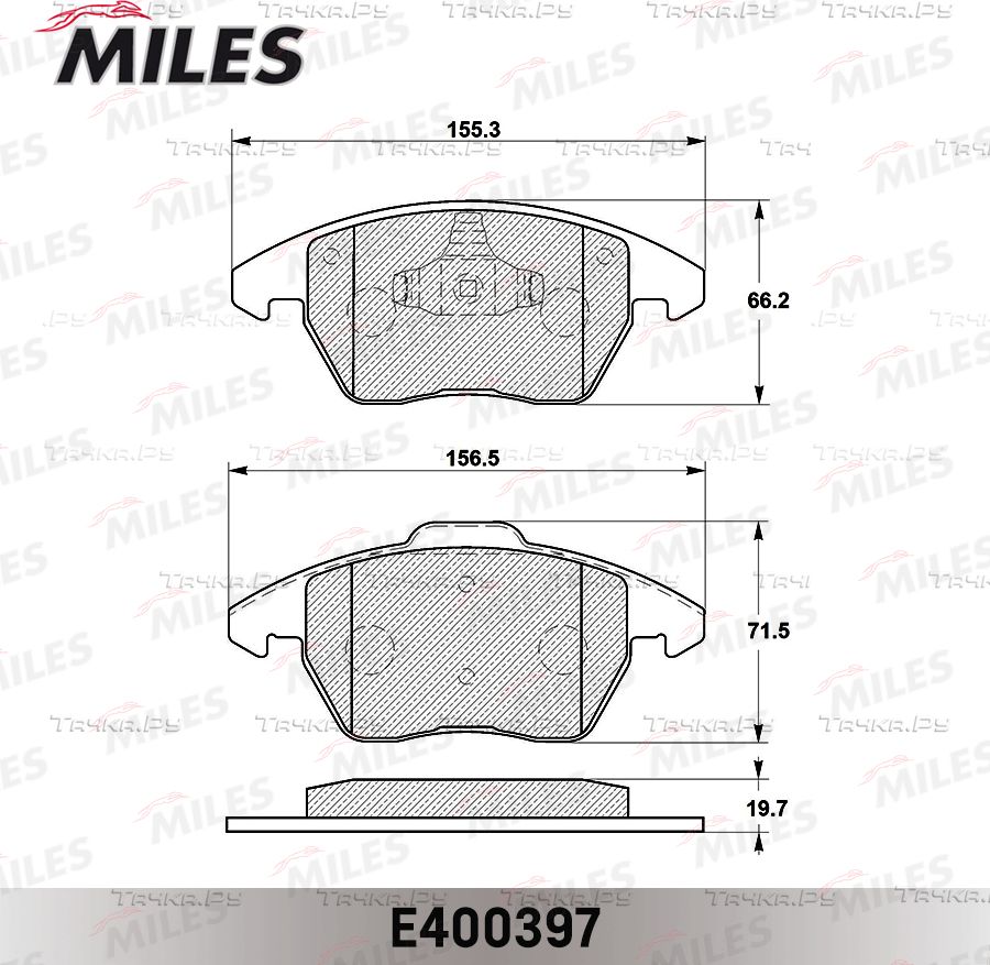 Тормозные колодки Miles (Low-Metallic) для Volkswagen New Beetle II (A5) 2011-2019. Артикул E400397