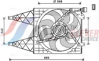 Вентилятор радиатора двигателя AVA для Skoda Rapid I 2012-2019. Артикул VN7532
