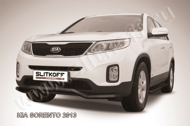 Защита Slitkoff переднего бампера d57 Волна ЧЕРНАЯ матовая для Kia Sorento II рестайлинг 2012-2026. Артикул KS13-005B