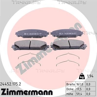 Тормозные колодки Zimmermann передние для Lexus NX I 2014-2026. Артикул 24452.175.2