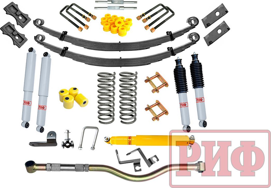 Лифт-комплект РИФ жесткий для УАЗ Patriot 2019-2026, лифт 50 мм, постоянная нагрузка. Артикул RIF-Patr19-D-G