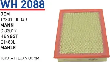 Фильтр воздушный TOYOTA HiLux 15->/Innova 15-> WUNDER FILTER WH2088 Wunder. Артикул WH2088