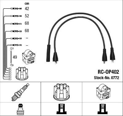 Высоковольтные провода (провода зажигания) (комплект) NGK для Opel Rekord B 1965-1966. Артикул 0772