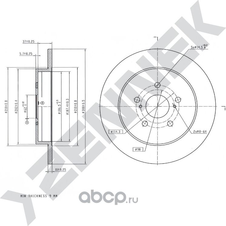 Диск тормозной задний GEELY ATLAS 18 (Zennek). Артикул DBD0196