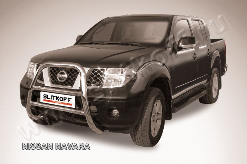 Кенгурятник Slitkoff d76 высокий для Nissan Navara D40 2005-2010. Артикул NIN002