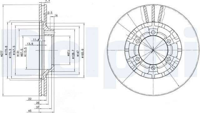 Тормозной диск Delphi передний для Mitsubishi L300 II 1986-2004. Артикул BG2561