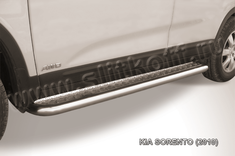 Пороги Slitkoff труба d57 с листом для Kia Sorento II 2009-2012. Артикул KS10-008