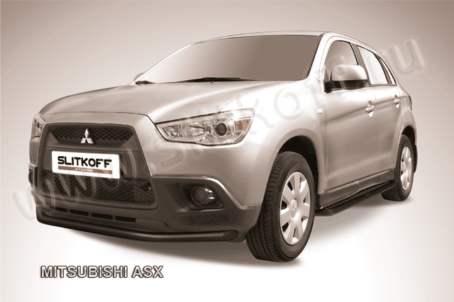 Защита Slitkoff переднего бампера d57 ЧЕРНАЯ матовая для Mitsubishi ASX 2010-2012. Артикул MAS004B