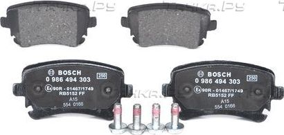 Тормозные колодки Bosch (Low-Metallic) задние для Audi S4 III (B7) 2004-2009. Артикул 0 986 494 303