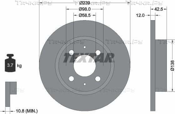 Тормозной диск Textar передний для ЗАЗ 1102 Таврия 1987-2007. Артикул 92039100