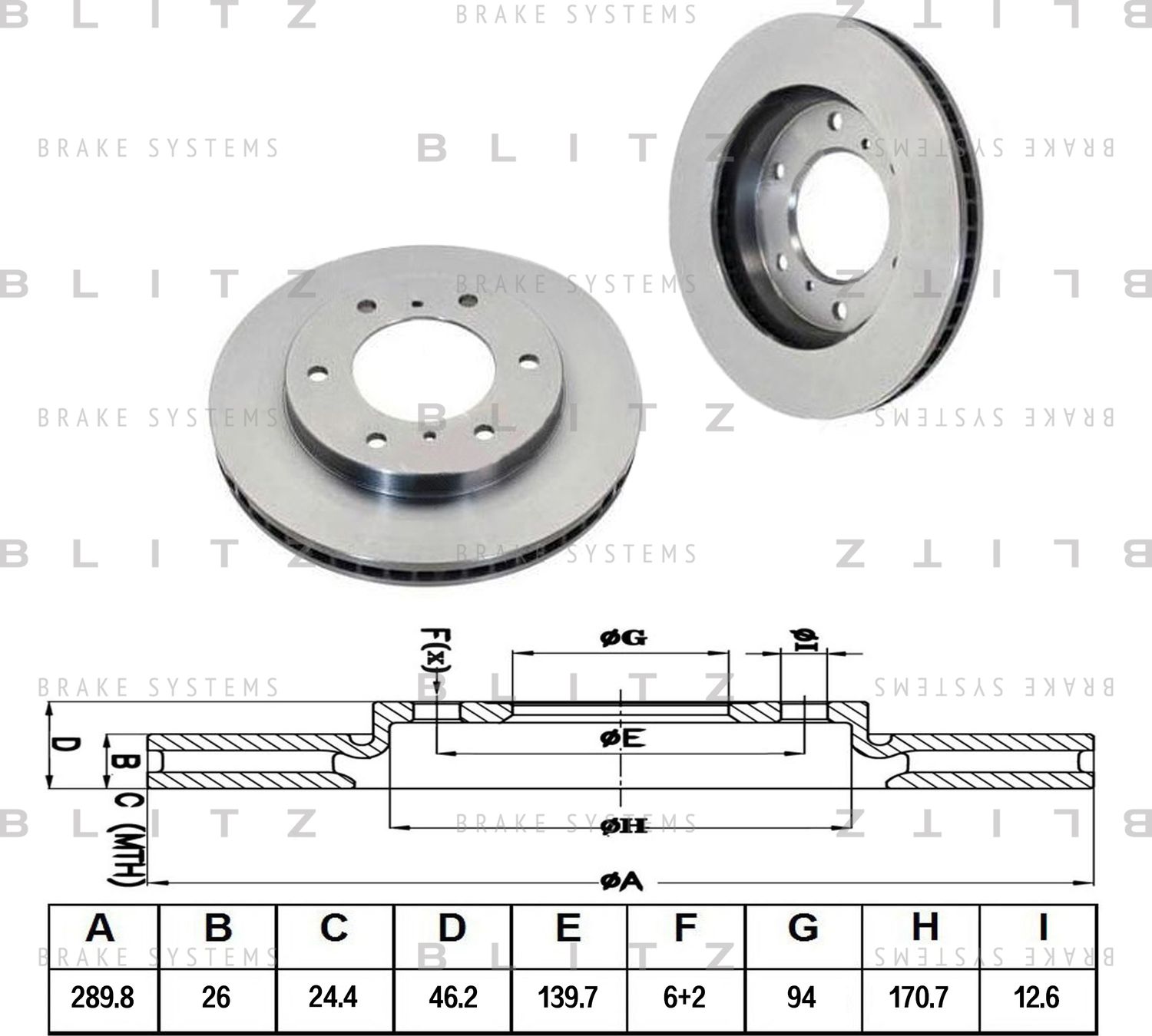 Диск тормозной MITSUBISHI PAJERO 00- перед. вент. (Blitz). Артикул BS0169