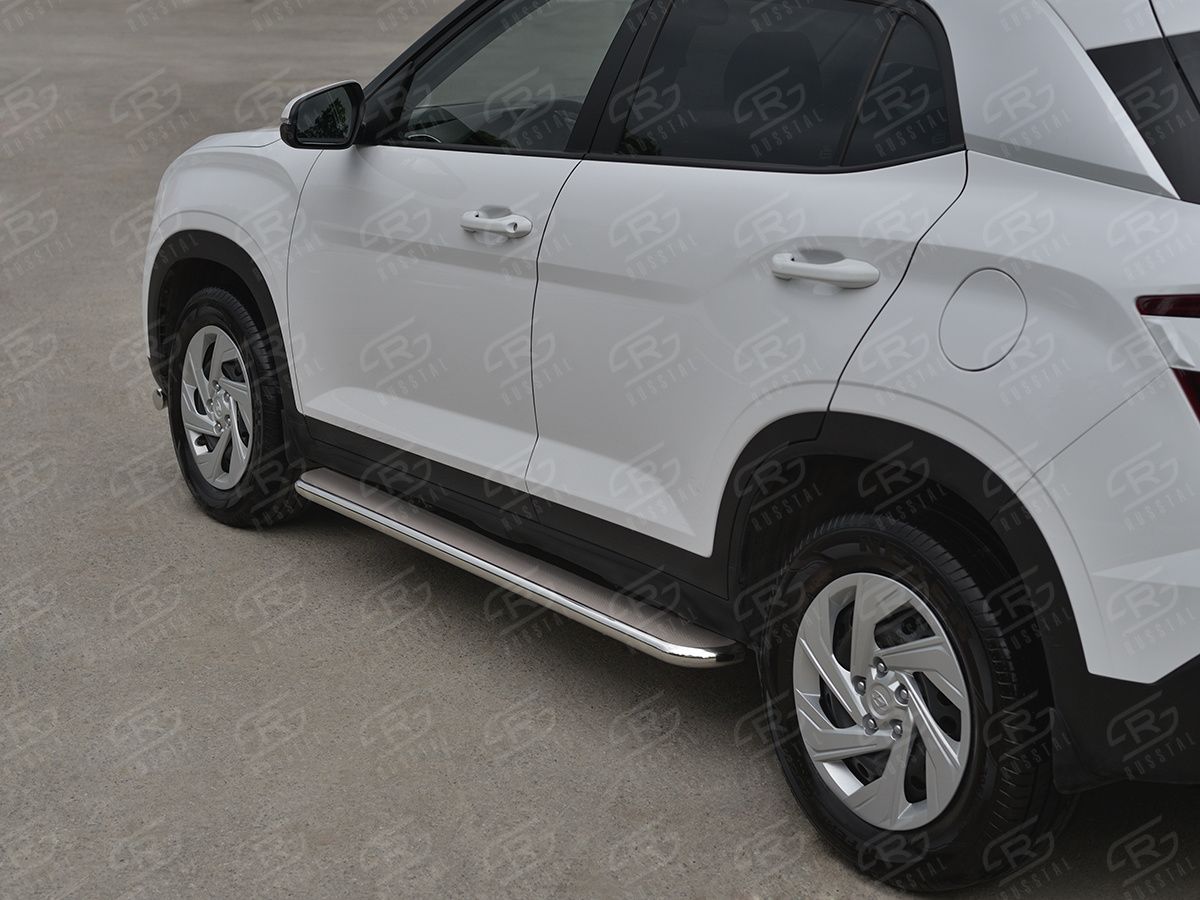 Защита порогов RusStal труба d42 с листом (вариант 3) для Hyundai Creta II 2021-2026. Артикул HCRL-0038223