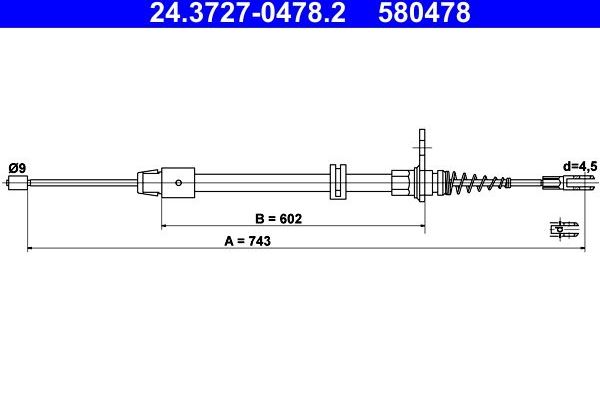 Трос ручника (тросик ручного тормоза) ATE. Артикул 24.3727-0478.2