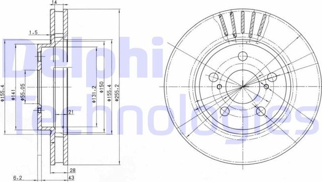 Тормозной диск Delphi передний для Toyota Carina E 1994-1997. Артикул BG3187