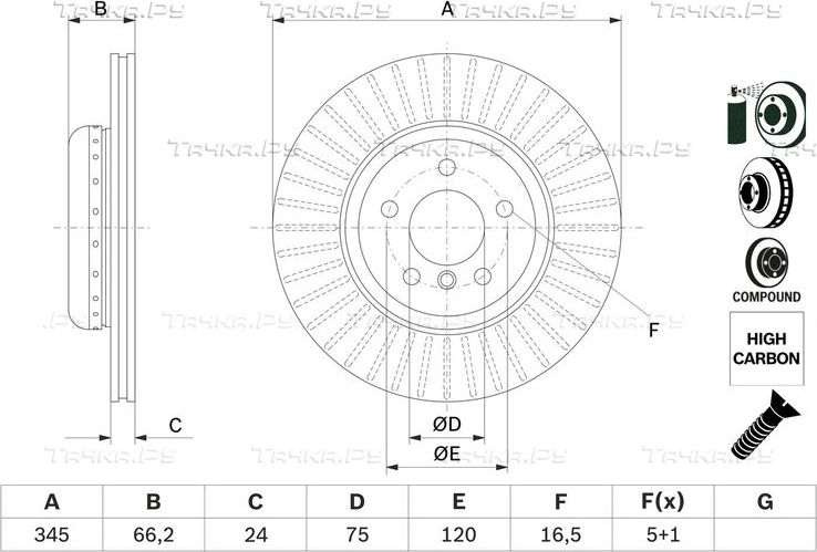 Тормозной диск Bosch для BMW 3 VI (F3x) 2011-2026. Артикул 0 986 479 E17
