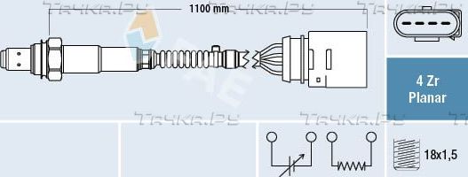 Лямбда-зонд (кислородный датчик) FAE для SEAT Alhambra I 2000-2010. Артикул 77143