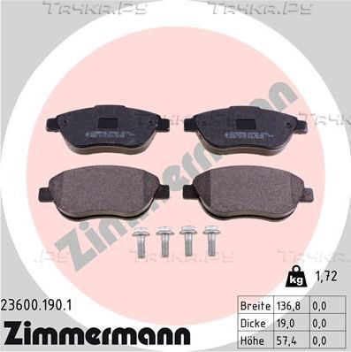 Тормозные колодки Zimmermann передние для Citroen C4 II 2006-2011. Артикул 23600.190.1