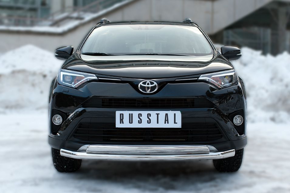 Защита RusStal переднего бампера d63 (секции)+d75х42 (дуга) для Toyota RAV4 IV 2015-2019. Артикул TR4Z-002194