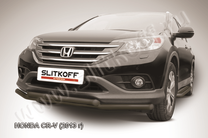 Защита Slitkoff переднего бампера d57/57 двойная ЧЕРНАЯ матовая для Honda CR-V IV до рестайлинга (2L) 2012-2015. Артикул HCRV13-003B