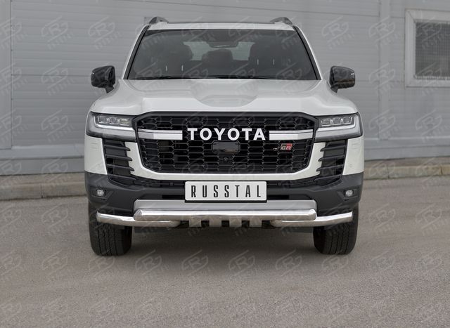 Защита RusStal переднего бампера d76 (секции) d76 (уголки+клыки) для Toyota Land Cruiser 300 GR Sport 2021-2026. Артикул TLCZ-003955