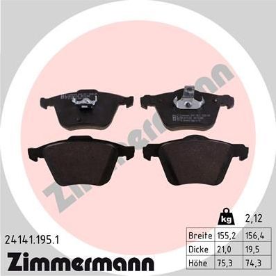 Тормозные колодки Zimmermann. Артикул 24141.195.1