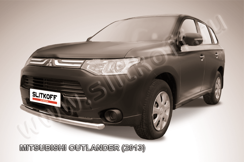 Защита Slitkoff переднего бампера d57 короткая для Mitsubishi Outlander III 2013-2014. Артикул MOUT13-004