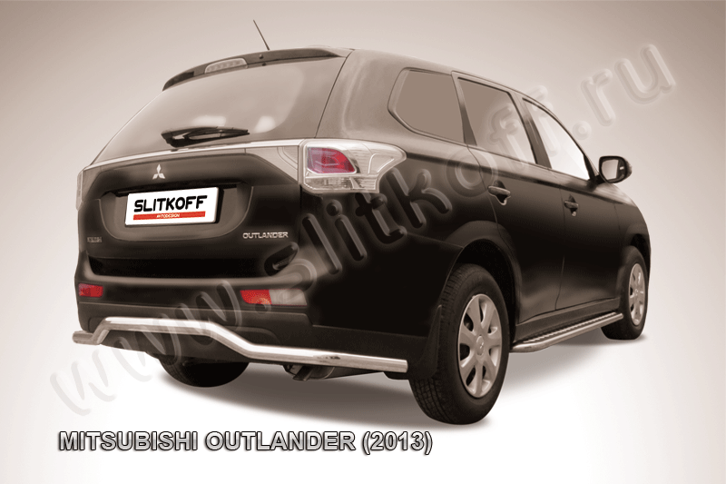 Защита Slitkoff заднего бампера d57 волна длинная для Mitsubishi Outlander III 2013-2014. Артикул MOUT13-009