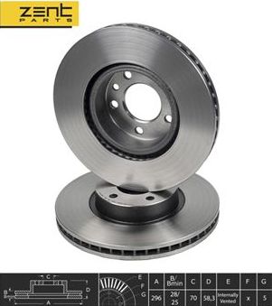 Тормозной диск Zentparts передний для Opel Senator B 1987-1993. Артикул Z06146