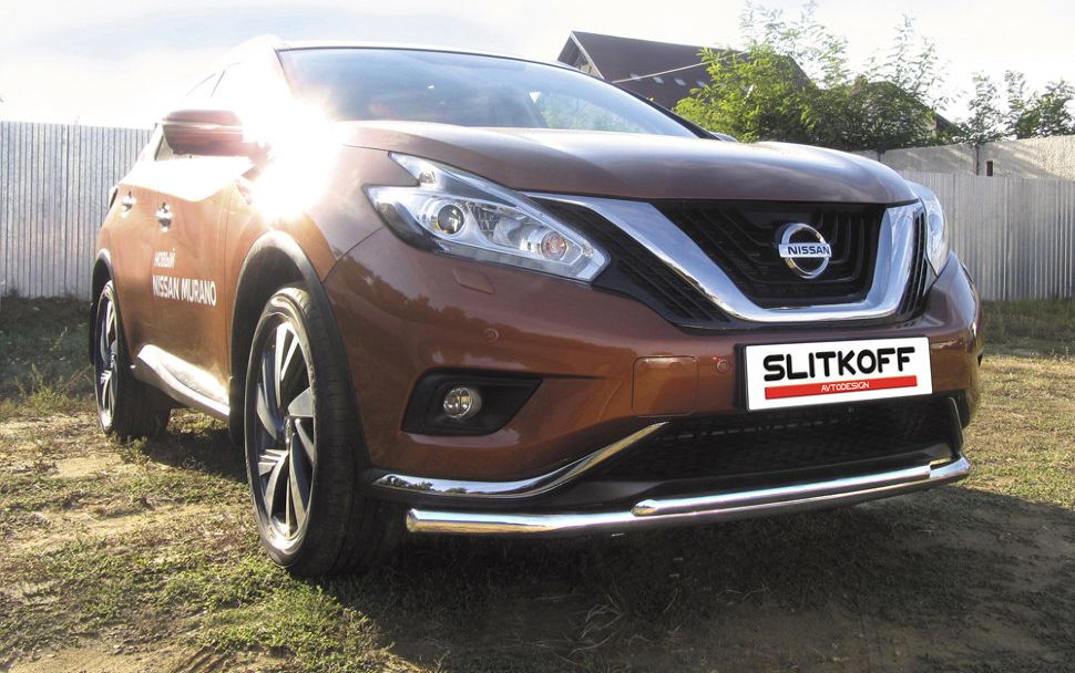 Защита Slitkoff переднего бампера d57+d42 двойная длинная для Nissan Murano Z52 2015-2026. Артикул NIM16002