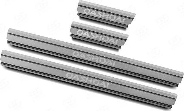 Накладки RusStal на пороги (лист нерж., шлифованный, надпись) для Nissan Qashqai II 2013-2018. Артикул NISQASH14-03